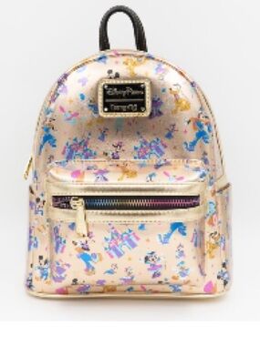 NWT Loungefly Disneyland 70th Anniversary gold Celebration Mini Backpack